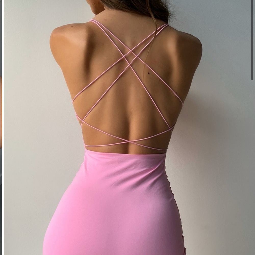 New pink backless dress bodycon mini - Picture 3 of 4